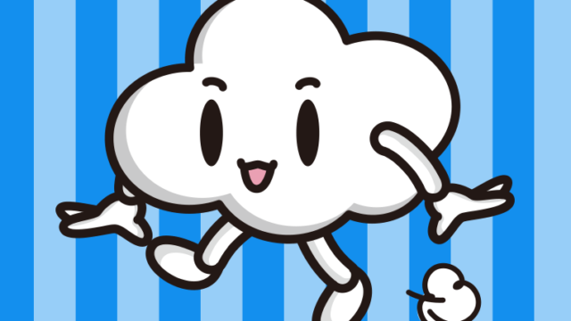 歩く曇りちゃんのイラスト【色、背景あり】PNG