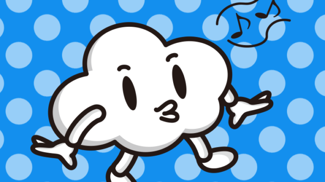 口笛を吹く曇りちゃんのイラスト【色、背景あり】PNG