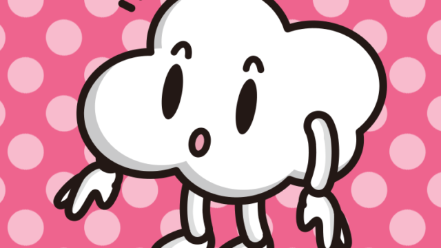 何かに気付く曇りちゃんのイラスト【色、背景あり】PNG