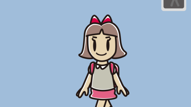 赤信号の横断歩道を渡る小学生女子のイラスト【色、背景あり】PNG