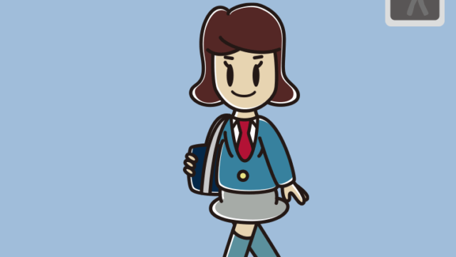 赤信号の横断歩道を渡る女子高校生のイラスト【色、背景あり】PNG