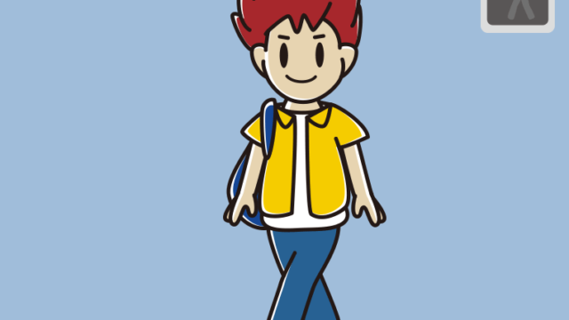 赤信号の横断歩道を渡る男子大学生のイラスト【色、背景あり】PNG