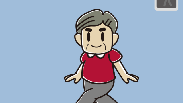 赤信号の横断歩道を渡るおじさんのイラスト【色、背景あり】PNG