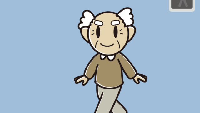 赤信号の横断歩道を渡るおじいさんのイラスト【色、背景あり】PNG