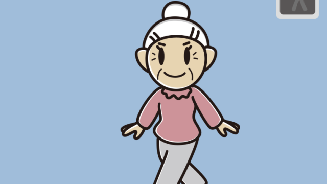 赤信号の横断歩道を渡るおばあさんのイラスト【色、背景あり】PNG