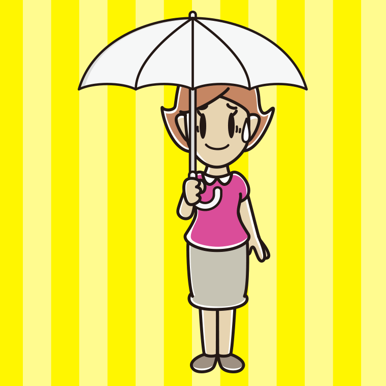 傘をさして苦笑いする女性のイラスト【色、背景あり】PNG