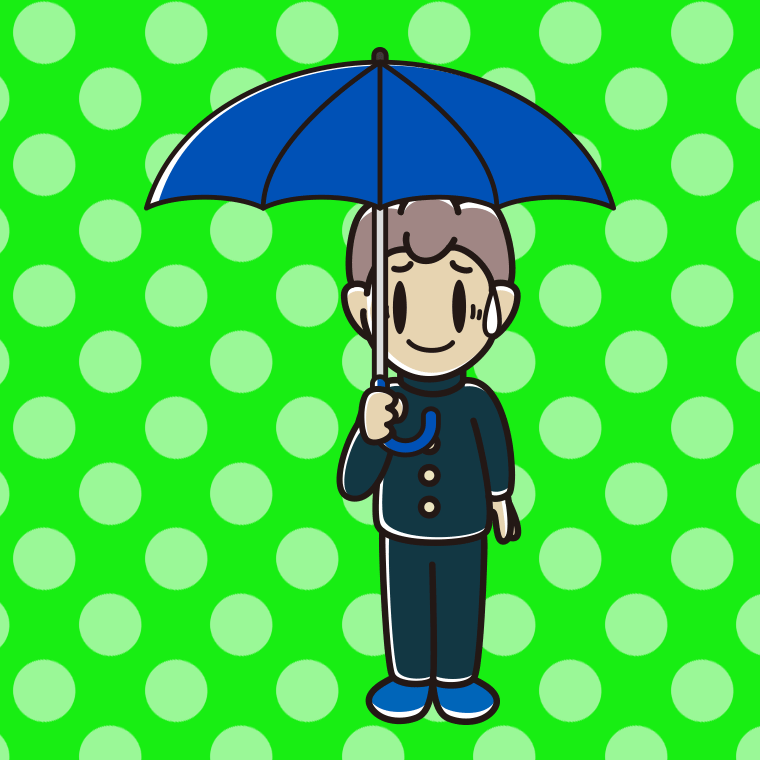 傘をさして苦笑いする男子中学生のイラスト【色、背景あり】PNG