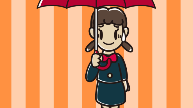 傘をさして苦笑いする女子中学生のイラスト【色、背景あり】PNG