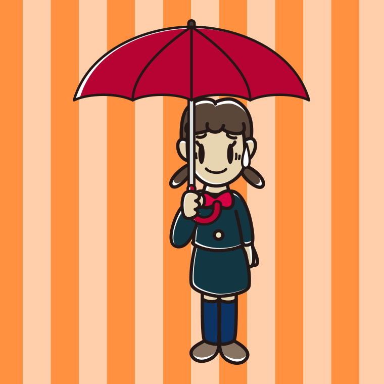 傘をさして苦笑いする女子中学生のイラスト【色、背景あり】PNG