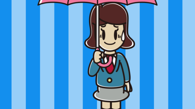 傘をさして苦笑いする女子高校生のイラスト【色、背景あり】PNG