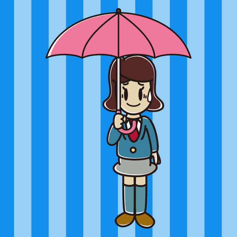 傘をさして苦笑いする女子高校生のイラスト【色、背景あり】PNG