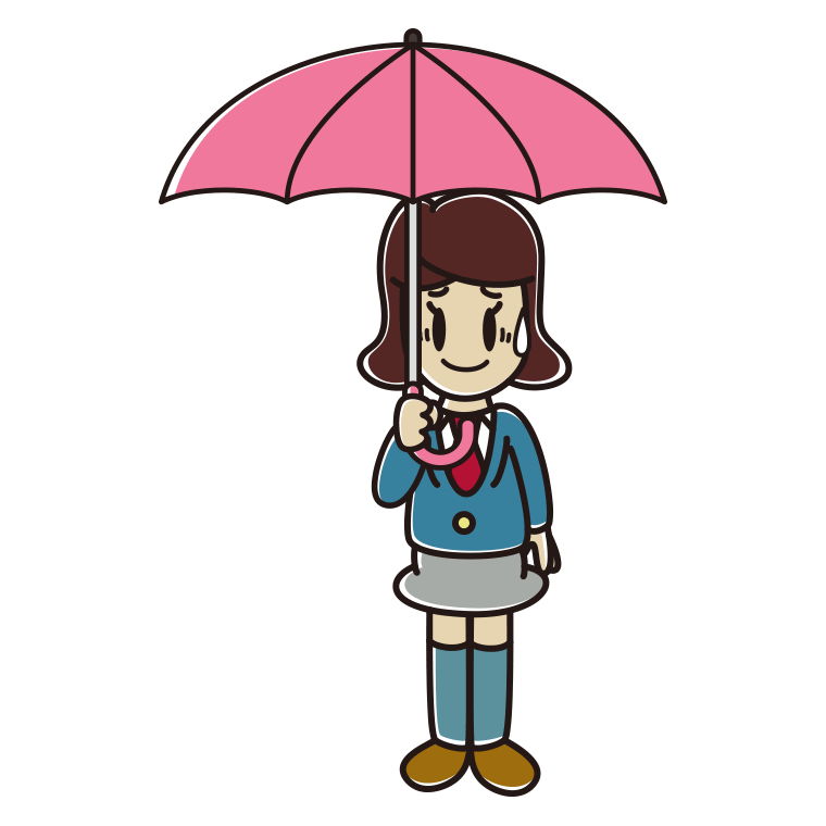 傘をさして苦笑いする女子高校生のイラスト【色あり、背景なし】透過PNG