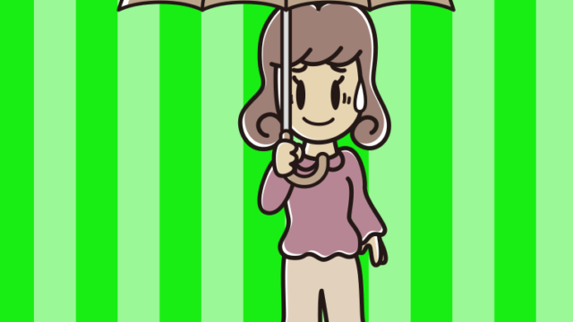 傘をさして苦笑いする女子大学生のイラスト【色、背景あり】PNG