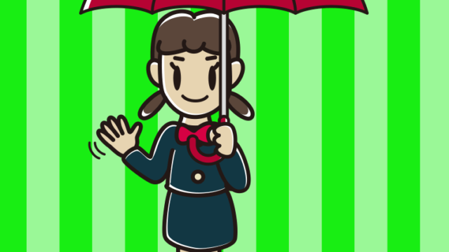 傘をさして手を振る女子中学生のイラスト【色、背景あり】PNG