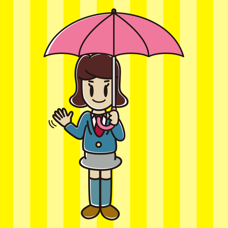 傘をさして手を振る女子高校生のイラスト【色、背景あり】PNG