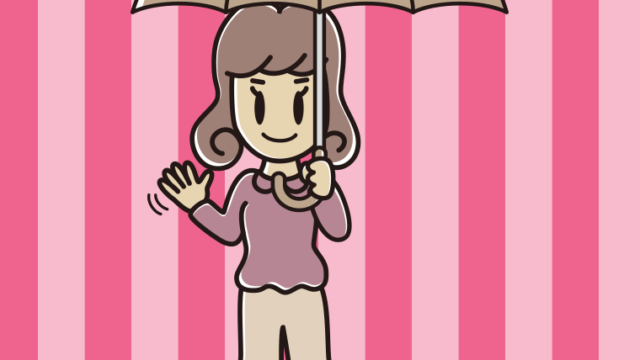 傘をさして手を振る女子大学生のイラスト【色、背景あり】PNG