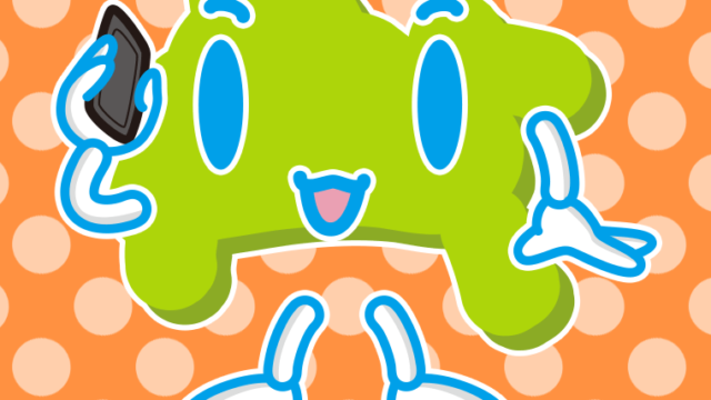 スマホで電話する神奈川ちゃんのイラスト【色、背景あり】PNG