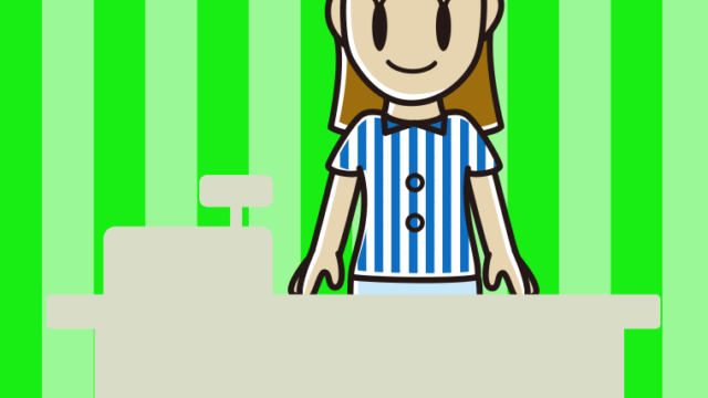 女性コンビニ店員のイラスト【色、背景あり】PNG