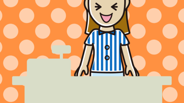 笑う女性コンビニ店員のイラスト【色、背景あり】PNG