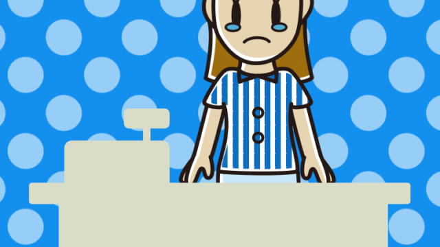 泣く女性コンビニ店員のイラスト【色、背景あり】PNG