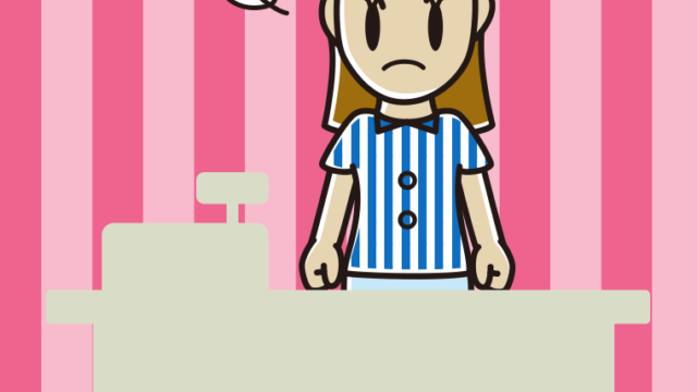 怒る女性コンビニ店員のイラスト【色、背景あり】PNG