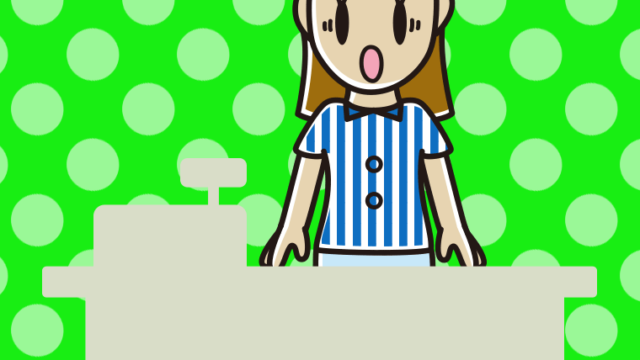 驚く女性コンビニ店員のイラスト【色、背景あり】PNG