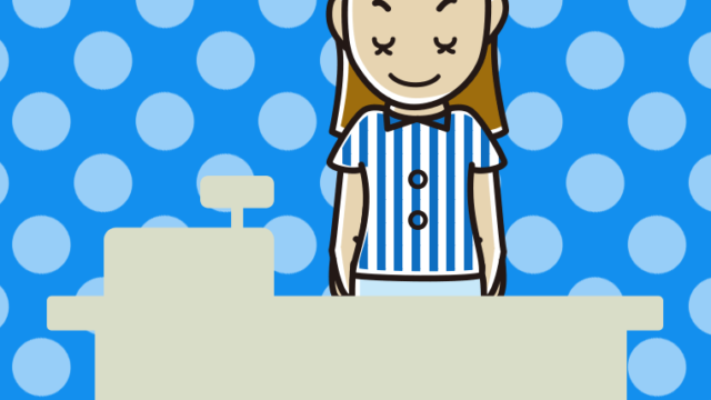 お辞儀する女性コンビニ店員のイラスト【色、背景あり】PNG