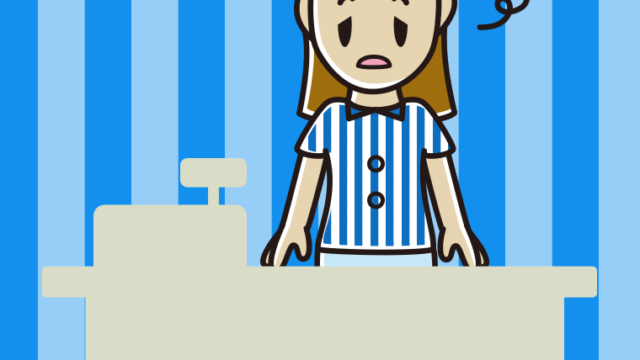 ぼーっとする女性コンビニ店員のイラスト【色、背景あり】PNG