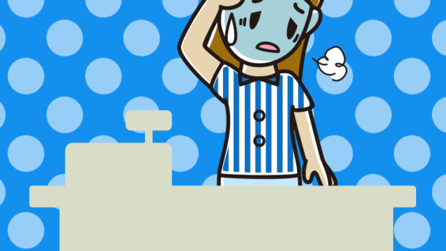 具合が悪い女性コンビニ店員のイラスト【色、背景あり】PNG