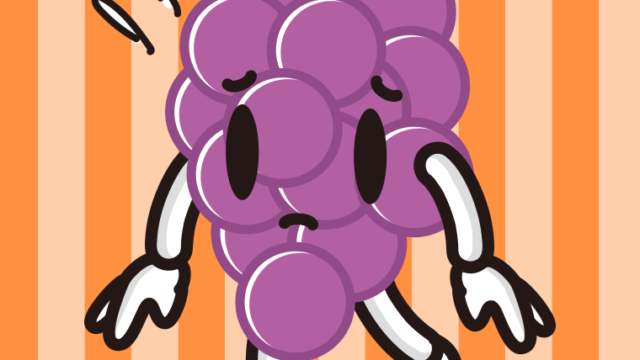 悲しそうなぶどうちゃんのイラスト【色、背景あり】PNG