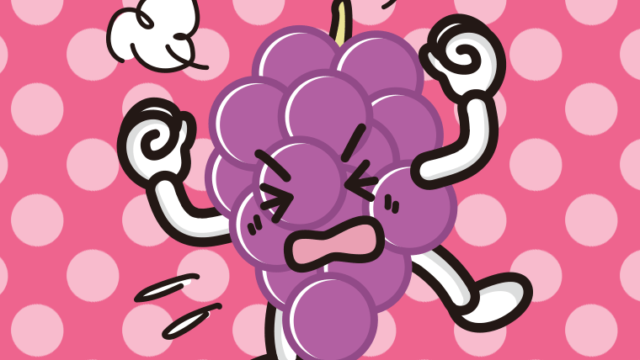カンカンに怒るぶどうちゃんのイラスト【色、背景あり】PNG