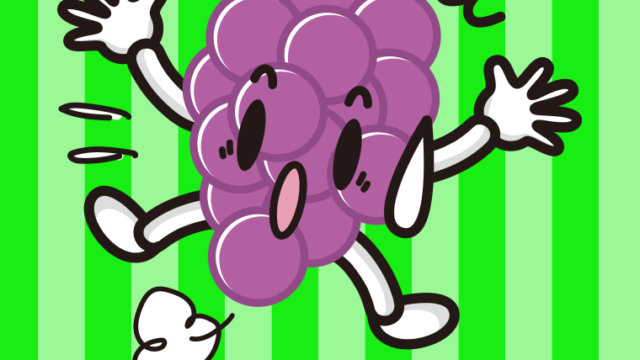 驚くぶどうちゃんのイラスト【色、背景あり】PNG