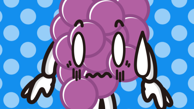 ショックを受けるぶどうちゃんのイラスト【色、背景あり】PNG