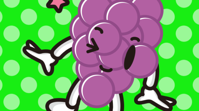 ウインクするぶどうちゃんのイラスト【色、背景あり】PNG