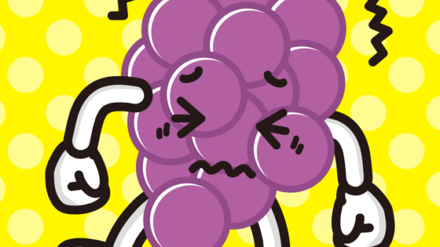 ブルブル震えるぶどうちゃんのイラスト【色、背景あり】PNG