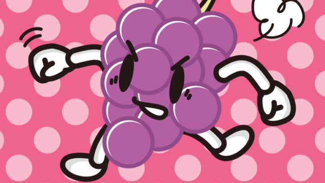 パンチするぶどうちゃんのイラスト【色、背景あり】PNG