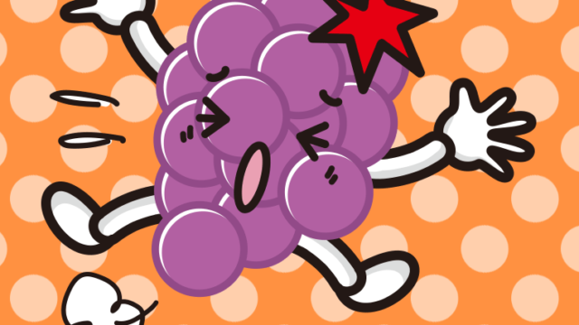 ぶつかるぶどうちゃんのイラスト【色、背景あり】PNG