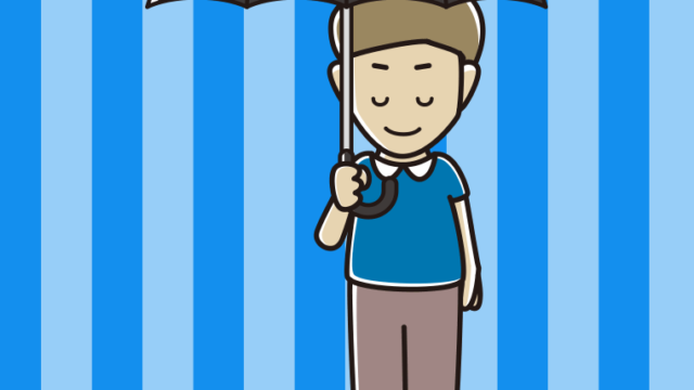 傘をさしてお辞儀する男性のイラスト【色、背景あり】PNG