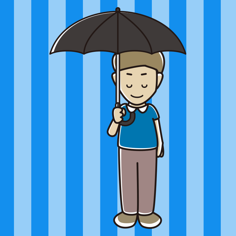 傘をさしてお辞儀する男性のイラスト【色、背景あり】PNG