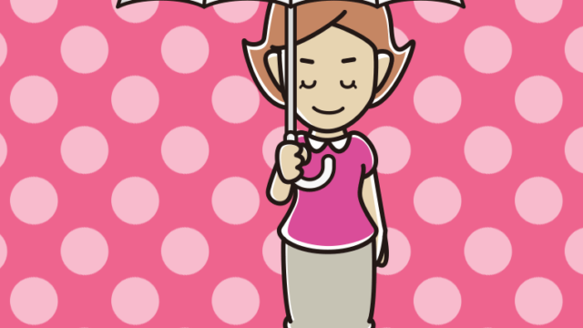 傘をさしてお辞儀する女性のイラスト【色、背景あり】PNG