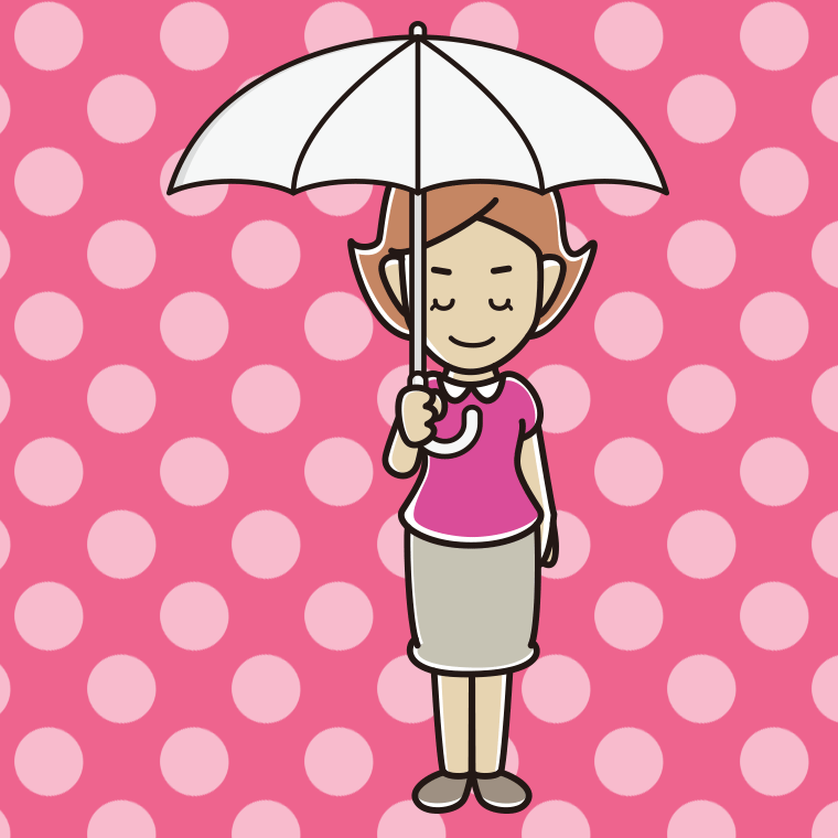 傘をさしてお辞儀する女性のイラスト【色、背景あり】PNG
