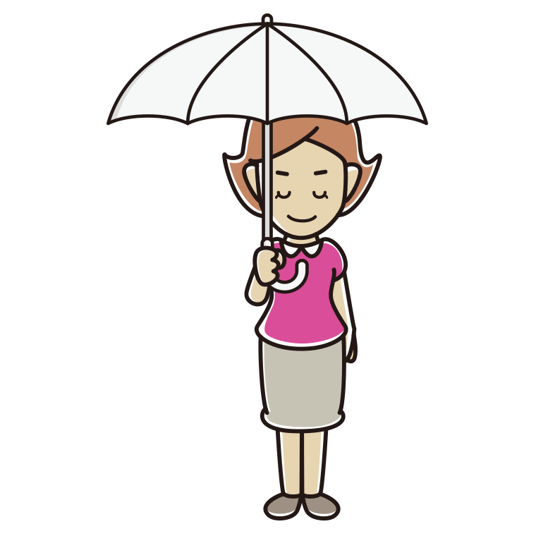 傘をさしてお辞儀する女性のイラスト【色あり、背景なし】透過PNG
