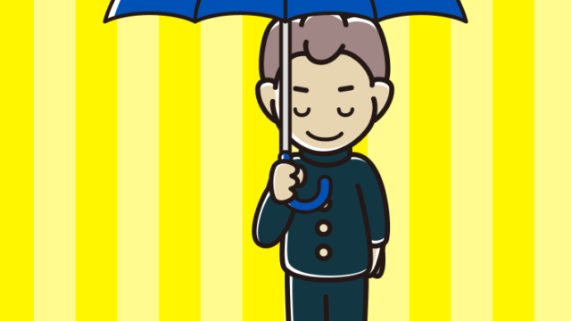 傘をさしてお辞儀する男子中学生のイラスト【色、背景あり】PNG