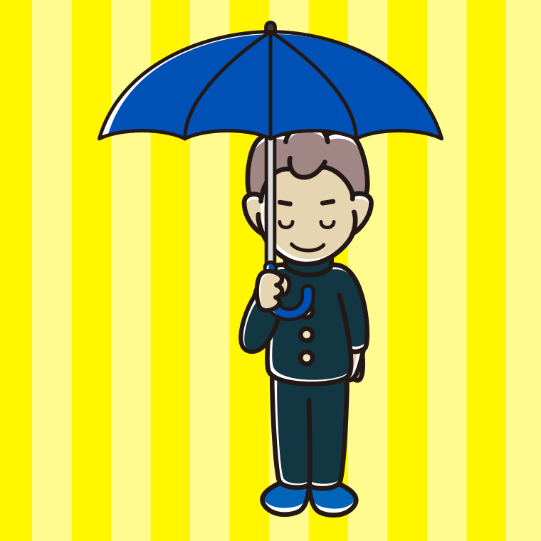 傘をさしてお辞儀する男子中学生のイラスト【色、背景あり】PNG