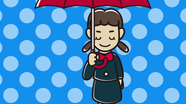 傘をさしてお辞儀する女子中学生のイラスト【色、背景あり】PNG