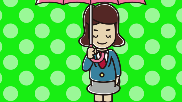 傘をさしてお辞儀する女子高校生のイラスト【色、背景あり】PNG