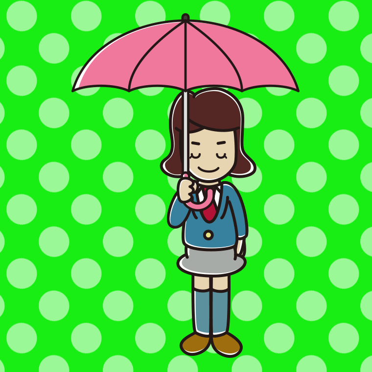傘をさしてお辞儀する女子高校生のイラスト【色、背景あり】PNG