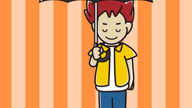 傘をさしてお辞儀する男子大学生のイラスト【色、背景あり】PNG