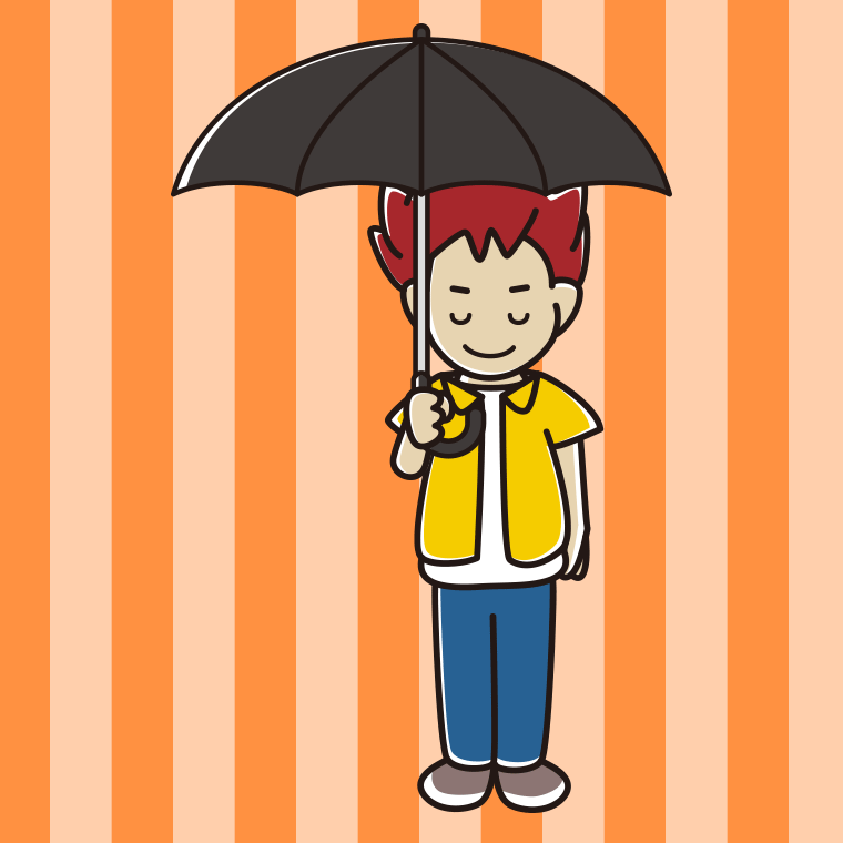 傘をさしてお辞儀する男子大学生のイラスト【色、背景あり】PNG