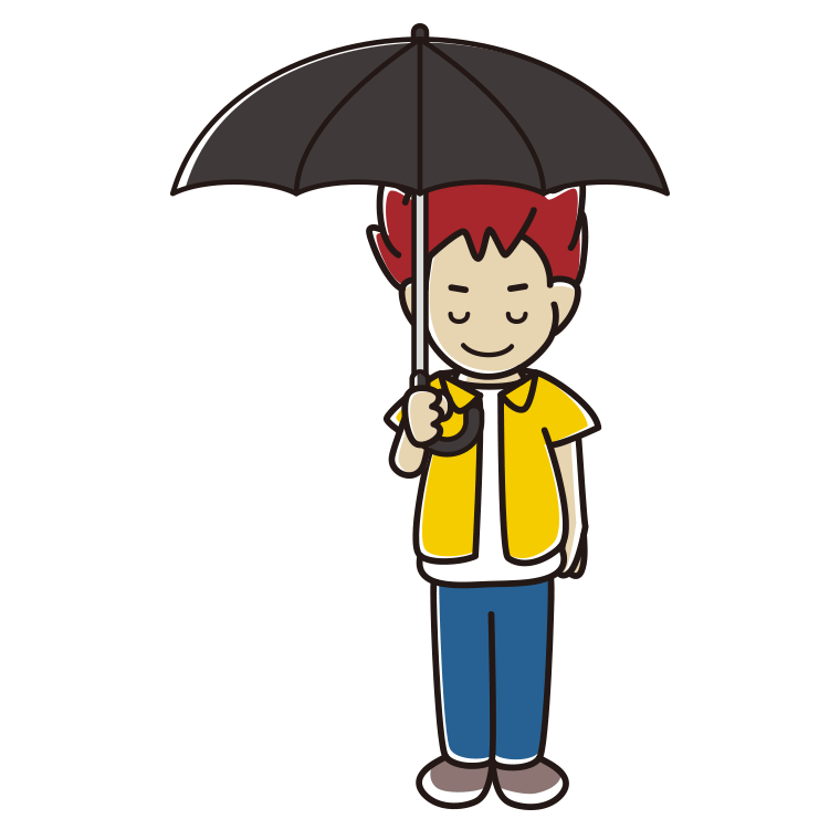 傘をさしてお辞儀する男子大学生のイラスト【色あり、背景なし】透過PNG